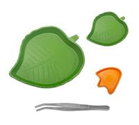 ZWZNBL Set of 4 Reptile Food Bowls, Including 3 Reptile Food Trays and 1 Tweezer, Water Bowl for Reptiles, Turtle, Lizard, Snake, Food Tray with Leaves