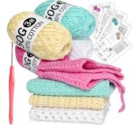 zwzxd Knitting Kit for Beginners, Complete Easy Beginner Knitting Kit Including Crochet Hooks， Cotton Yarn, Learn to Knit Dishcloth with Step-by-Step Instructions（Neutral Morandi）