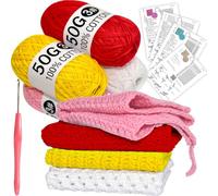 zwzxd Knitting Kit for Beginners, Complete Easy Beginner Knitting Kit Including Crochet Hooks， Cotton Yarn, Learn to Knit Dishcloth with Step-by-Step Instructions（Bold Warm Tone）