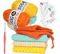 zwzxd Knitting Kit for Beginners, Complete Easy Beginner Knitting Kit Including Crochet Hooks， Cotton Yarn, Learn to Knit Dishcloth with Step-by-Step Instructions（Warm Earth Tone）