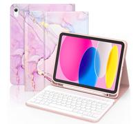 ZXA for iPad 11th 10th Generation Case with Keyboard - Wireless Detachable Folio Keyboard Cover with Built-in Pencil Holder for iPad A16 11 Inch 2025 / 10th Gen 10.9 Inch 2022, Marble Pink
