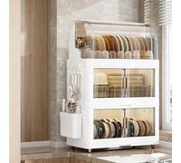 Zxarunas 2/3/4-Tier Dish Drying Box PP Plastic Drain Bowl Dish Storage Box with Lid Cutting Board Holder for Kitchen(Three floors)