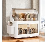 Zxarunas 2/3/4-Tier Dish Drying Box PP Plastic Drain Bowl Dish Storage Box with Lid Cutting Board Holder for Kitchen(Double layer)