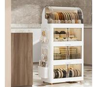 Zxarunas 2/3/4-Tier Dish Drying Box PP Plastic Drain Bowl Dish Storage Box with Lid Cutting Board Holder for Kitchen(Fourth floor)