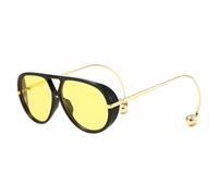 Zxarunas Retro Round Sunglasses Large-frame Thick-rimmed Frog Mirror UV Protection Suitable for Street Photography and Fashion Shows(Black+yellow)