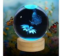 ZXBLAQ 3D Butterfly Crystal Ball Night Light, Upgraded 3.15 Inch Glass Ball Lamp with 16 Color LED Wooden Base, Butterfly Lamp Bedroom Decor Birthday Christmas Butterfly Gifts for Kids Friends