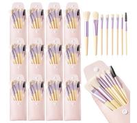 ZXBMS 12 Sets Travel Makeup Brush Kit with PU Leather Pouch- Apricot Mini Makeup Brush Set (Blush/Face Brushes) | Makeup Brushes Set for Bridal Shower, Bachelorette Party Gifts & On-the-Go Beauty