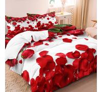 ZXBNNN 3pcs- Valentine's Day Romantic Rose Pattern Love Theme Letter Pattern - Duvet Cover Set Suitable for Bedroom, Guest Room(100x135cm*1/80x80cm*2)