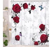 ZXBNNN Rose Shower Curtain, Romantic Floral Blossom Shower Curtains For Bathroom, Red Rose Butterfly Theme Premium Polyester Fabric 120x175cm(47.24x68.9in)