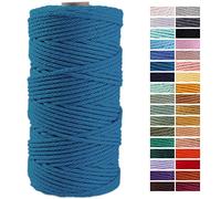 ZXCDINO Lake Blue Macrame Cord 3mm x 109Yards, Thick String Colored Cotton Rope Craft Cord Colorful Cotton Cord Twine for Wall Hanging Plant Hangers Crafts Knitting Decorative Projects