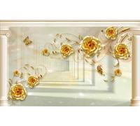 ZXCHEE Wallpaper 3D Mural Butterfly Golden Rose Roman Column Murals Wallpaper for Bedroom and Living Room Wall Decoration -ZX23186-200x140cm