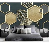 ZXCHEE Wallpaper 3D Mural Geometric Gold Embossed Leaves Murals Wallpaper for Bedroom and Living Room Wall Decoration -ZX19600-400x255cm