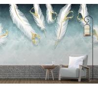 ZXCHEE Wallpaper 3D Mural Hand Drawn White Heart-Shaped Feather Murals Wallpaper for Bedroom and Living Room Wall Decoration -ZX25805-200x140cm