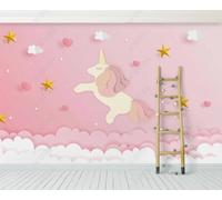 ZXCHEE Wallpaper 3D Mural Pink Clouds Unicorns Stars Murals Wallpaper for Bedroom and Living Room Wall Decoration -ZX18519-350x250cm