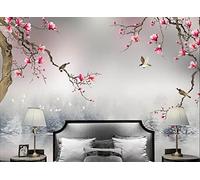 ZXCHEE Wallpaper 3D Mural Pink Flower Bird Murals Wallpaper for Bedroom and Living Room Wall Decoration -ZX30688-400x255cm