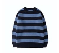 ZXCL Autumn Striped Knitted Sweater Casual Oversized Pullovers Tops Harajuku Loose Warm Jumper Women Sweaters Streetwear-3XL,Blue black