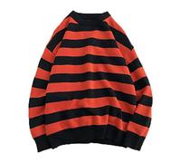 ZXCL Autumn Striped Knitted Sweater Casual Oversized Pullovers Tops Harajuku Loose Warm Jumper Women Sweaters Streetwear-XL,Red black