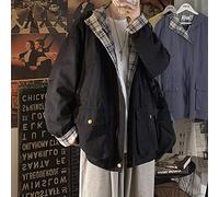 ZXCL Basic Jackets Women Hooded Harajuku Patchwork Plaid Coats Couple High Street Cargo Jacket Female Baggy Oversize Ins Zipper-black,XL