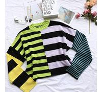 ZXCL Goth Knitted Sweater Women Vintage Striped Sweater Harajuku Punk Pullover Color Block Jumper Women Coat Long Sleeve Pull