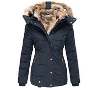 ZXCL Plus Size 5XL Parkas Women Thick Long Sleeve Hooded Cashmere Bubble Jacket Ladies Solid Color Puffer Coat Outerwear Zipper-Navy Blue,XXXL