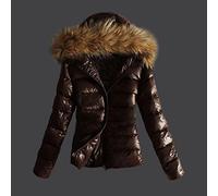 ZXCL Winter Jacket Women Shiny Down Jacket Female 2021 Slim Puffer Jacket Woman Coat Black Brown Parkas-Brown,S