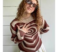 ZXCL Y2K Green Sweater Heart Striped Sweater Turtleneck Sweet Pullovers Knitted Crop Top Long Sleeve Harajuku 90s Knitwear-S,brown