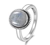 ZXCM 8x10 MM Oval Natural Moonstones Rings Women's 925 Silver Jewelry Ring Gifts Vintage Fine