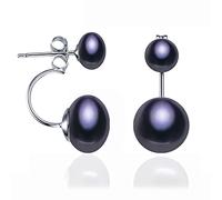ZXCM Natural Pearl Stud Earrings Jewelry S925 Sterling Silver White Black Double Pearl Earrings Party