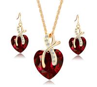 ZXCM Vintage Female Rainbow Crystal Jewelry Set Charm Gold Color Dangle Earrings For Women Simple Love Heart Wedding Chain Necklace