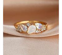 ZXCM Vintage Female White Crystal Moonstone Jewelry Cute Gold Color Wedding Rings For Women Engagement Valentines Day Gift