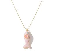 Zxcog Boho Fish Necklace for Women White Blue Pink Fish Gemstone Pendant Necklace Lightweight Ceramic Bohemian Ocean Necklaces Summer Holiday Beach Jewelry Accessories, M, Metal, No Gemstone