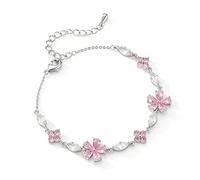 Zxcog Crystal Cherry Blossom Bracelet for Women Pink Cherry Blossom Bracelets Gold Chain Link Flower Bracelet Costume Prom Jewelry Gifts, M, Stainless Steel, no gemstone