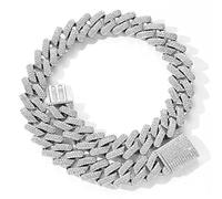 zxcs 20MM Iced Out Chains For Men Miami Cuban Link Necklace Luxury Micro Paved Cuban Chain Hip Hop Jewelry-Platinum Plated,16inch