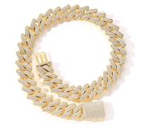 zxcs 20MM Iced Out Chains For Men Miami Cuban Link Necklace Luxury Micro Paved Cuban Chain Hip Hop Jewelry-Gold-color,24inch