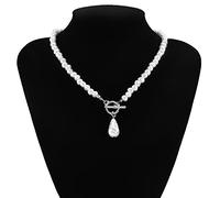 zxcs Bohemian Teardrop-Shaped Imitation Pearls Pendant Necklace For Women Hip Hop Pearl Chain Choker Necklace Jewelry Gifts-Silver Color