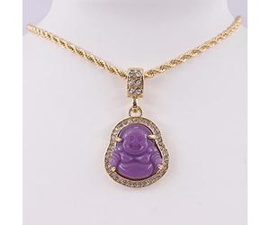 zxcs Crystal buddha pendant small size and big size hip hop men's women's rope chain necklace crystal iced out rapper singer jewelry-Purple,18 inch small 25mm