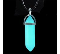 zxcs Dark Luminous Stone Fluorescent Hexagonal Column Necklace Natural Crystal Glowing in Dark Bullet Stone Pendant Leather Necklace