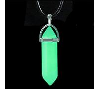 zxcs Dark Luminous Stone Fluorescent Hexagonal Column Necklace Natural Crystal Glowing in Dark Bullet Stone Pendant Leather Necklace Green