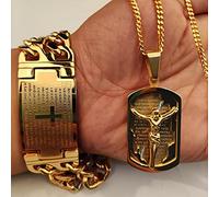 zxcs Men Hip hop cross jesus pendant with stainless steel cross bracelet never fade male vintage Hiphop necklace fashion jewelry-necklace bracelet