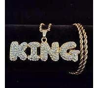zxcs Men Hip Hop Letters Pendant Necklace with 13mm Miami Cuban Chain Iced Out Bling HipHop Necklaces Male Charm Jewelry-gold color,16inch(40cm)