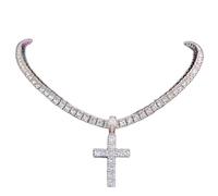 zxcs Men Women Hip Hop Cross Pendant Necklace with 4mm Zircon Tennis Chain Iced out Bling Necklaces HipHop Jewelry Fashion Gift-silver tennis chain,18inch(45cm)