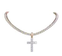 zxcs Men Women Hip Hop Cross Pendant Necklace with 4mm Zircon Tennis Chain Iced out Bling Necklaces HipHop Jewelry Fashion Gift-gold tennis chain,18inch(45cm)