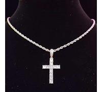 zxcs Men Women Hip Hop Cross Pendant Necklace with 4mm Zircon Tennis Chain Iced out Bling Necklaces HipHop Jewelry Fashion Gift-silver Rope chain,18inch(45cm)