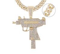 zxcs Submachine Gun Fashion Cuba chain Pendant Men Iced Out Crystal Gold/Silver Colour Charm Necklace Hip Hop Jewelry Cuban Necklace-Silver 13MM Chain,20inch