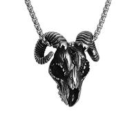 zxcs Vintage Stainless Steel Satan Skull Necklace Pendant Mens Punk Street Hip Hop Style Satan Sheep Head Pendant Goth Accessories-Pendant,Pendant Only