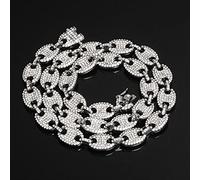 zxcs Watch +Chain+Bracelet HIP HOP Coffee Iced Out Alloy Bean Pig Nose Rhinestone Necklace Chain Bling Necklaces for Men Jewelry-Silver Chains 50cm