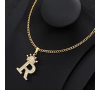 zxcs Zircon Crown Letter Necklace For Women Men Hip Hop Initial Alphabet Charm Chain Choker Pendant Necklace Jewelry Gift-R