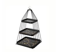 ZXCVB Cake Stand Porcelain,Metal Frame Cupcake Stand,3 Tier Dessert Stand,Platter Stand, Reusable Square Cake Stand Display Fruit Plate,for Afternoon Tea, Party, Food Server,Black