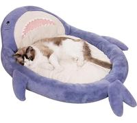 ZXCVWWE Cute Shark Shape Pet Beds, Soft Comfortable Cat & Dog Beds, Non-Slip Bottom, Removable & Washable, Indoor Use, Sewn, Faux Fur, Polypropylene, S:50*40cm/19.69*15.75 inches