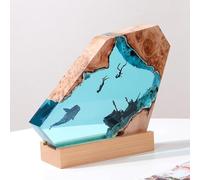 ZXCVWWE Handmade LED Ocean Diver Light, Whale Shark Ship Night, 3D Resin Marine Cave, Resin Wood Lamp, Diver Lamp Art, for DIY Table Crafts Desktop